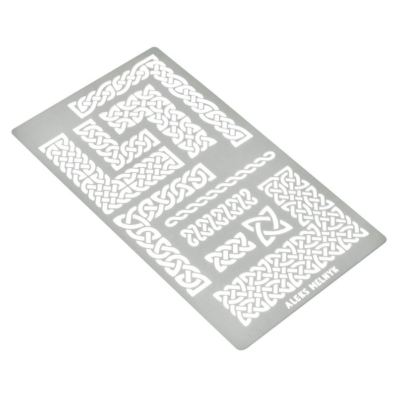 Aleks Melnyk No.36 Small Border Stencils for Bullet Journaling, Greek Key, Celtic Knot, Ornate Viking, Metal Stencils for Engraving, Pyrography, Wood Burning - Image 4